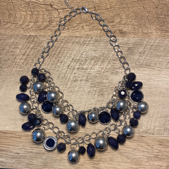 Laura's Boutique Jewelry - Necklace Statement Layer Bohemian Bead DiscBlue & Silver
